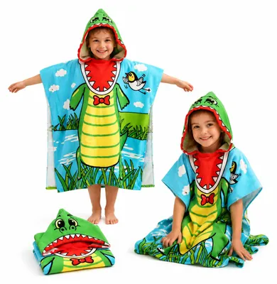 Immagine prodotto di Poncho mare con cappuccio per bambini - Dinosauro Verde, 150 cm, productTiles.product.images.aiGenerated