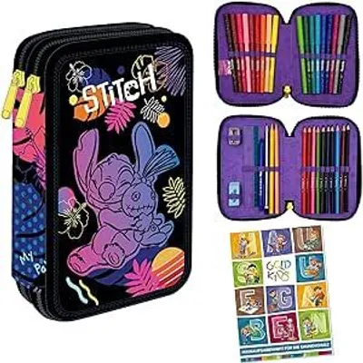 Produktbild von Goldkids - Federmäppchen 2 Fächer - Mäppchen für Mädchen und Jungen - Federmappe 2-Fach Federtasche Gefüllte Schüleretui 35-teilig