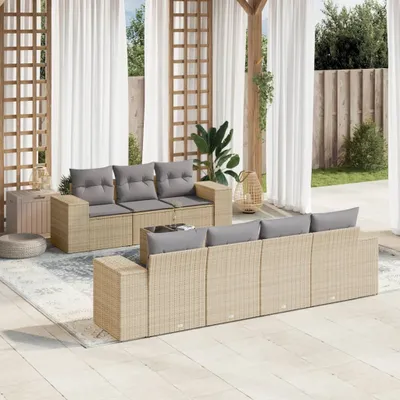 Produktbild von Design 8-tlg. Garten-Sofagarnitur mit Kissen Beige Poly Rattan, Gartensofas 2024 Neu