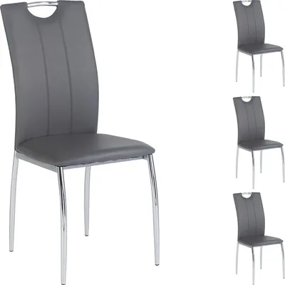 Produktbild von 4er SET Esszimmerstuhl Essgruppe APOLLO, Set mit 4 Stühlen in chrom, Kunstleder in grau