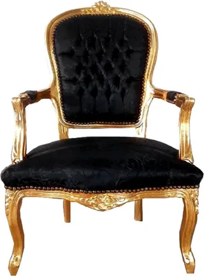 Produktbild von Casa Padrino Barock Salon Stuhl Schwarz Muster / Gold 60 x 50 x H. 93 cm - Handgefertigter Antik Stil Stuhl mit edlem Satinstoff - Möbel im Barockstil