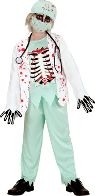 Produktbild von "Zombie Doktor" Halloween Kinderkostüm | Anzug Grün Weiß Größe: 140