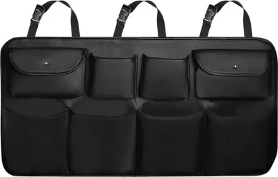 Produktbild von Auto Organizer - Kofferraum Rücksitz-Organizer - PolyurethanKunstleder - Mehrere Taschen - 88×48×25 cm - Traglast bis 10 kg - Schwarz