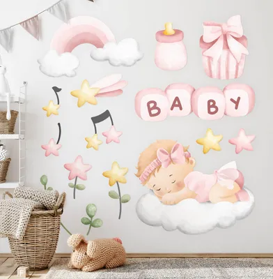 Produktbild von Kinderschmuck für – Wandgestaltung – Wandbilder Kinder – Motivtapeten Set – Wanddekor Kinderzimmer – Selbstklebende Wandsticker – 100x142 cm