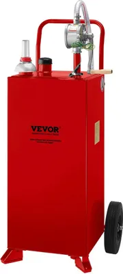Productafbeelding van Brandstofcontainer van 30 gallon, brandstofopslagtank op 2 wielen, draagbare brandstofcontainer met handmatige overpomppomp, brandstofcontainer voor benzine en diesel, geschikt voor auto's, grasmaaiers, quads, boten, enz., rood