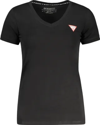 Produktbild von Schwarzes Damen V-Ausschnitt T-Shirt aus Baumwolle mit Logo