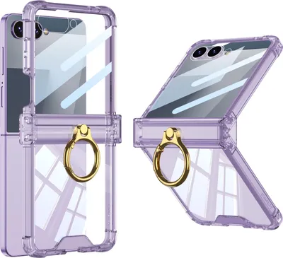 Produktbild von Hülle für Samsung Galaxy Z Flip 7 Transparente Stoßfest Schutzhülle Eingebauter Displayschutz mit Scharnierschutz und Ring Lila
