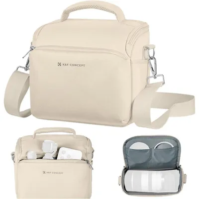 Immagine prodotto di Borsa a tracolla in tela beige, dimensioni 23x18,5x13 cm