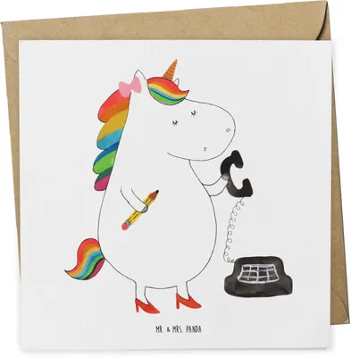 Produktbild von Mr. & Mrs. Panda faltkarte Einhorn Sekretärin - Weiß - Geschenk, Grußkarte, Unicorn, Büro, anlasskarte, Rechtsanwältin, Einhörner, Klappkarte, Glückwunschkarte