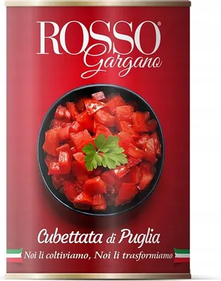Zdjęcie produktu dla Pomidory pokrojone w kostkę z Apulii 400g - Rosso Gargano