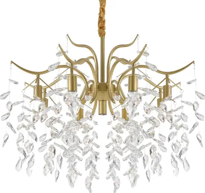 Immagine prodotto di Lampadario di cristallo - Lampada a sospensione - 9x E12 (senza lampadine) - Cristallo K9 e ferro - 90-260 V CA - 5-15 m² - Montaggio su asta - Bianco