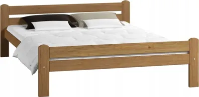 Image de Cadre de lit en pin massif, avec bords arrondis et traverse centrale renforcée, lit en bois 205 x 132 x 58,5 cm, chêne