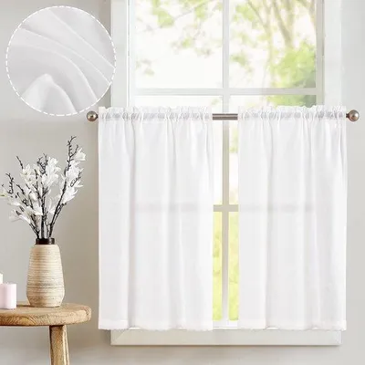Produktbild von Unyqoos® Küchengardinen-Set (2 Stück) – Halbtransparente Kurzvitragen in Leinenoptik, 65 x 115 cm, für Küche & Wohnwagen
