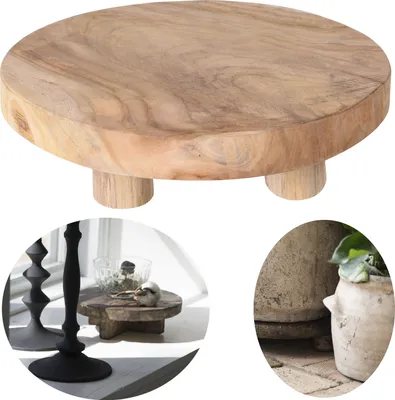 Produktbild von LS-LebenStil Pflanzenhocker Teak Holz XL 30x8cm Rund Mini Tisch Deko Tablett Blumenständer