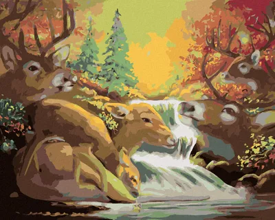 Produktbild von Zuty - Malen nach Zahlen - HIRSCH UND WASSERFALL (D. RUSTY RUST), 40x50 cm, mit Keilrahmen (bereits gespannt)