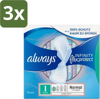Zdjęcie produktu dla Always – podpaski higieniczne – Infinity Normal – 12 podpasek higienicznych – opakowanie ekonomiczne – 3 sztuki