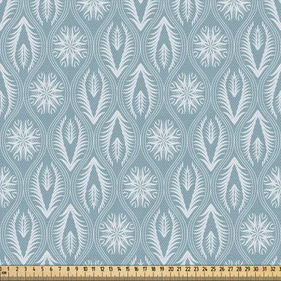 Produktbild von ABAKUHAUS Abstrakt Gewebe als Meterware, Blumenmuster in der japanischen Stil Symmetrical Schneeflockemotiven, 10 M (148 x 1000 cm), Blasser Teal Kadett Blau