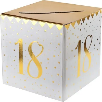 Produktbild von 18. Geburtstag Geldbox Spardose Zahl 18 gold weiß metallic
