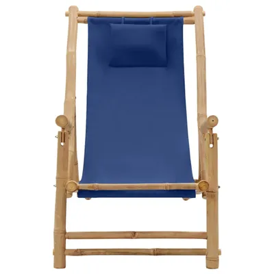 Image de vidaXL Chaise longue bambou et toile bleu marine