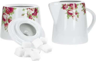 Zdjęcie produktu dla 2-częściowy zestaw cukier-mleko Rosentraum cukiernica 300 ml dzbanek na mleko 220 ml dozownik cukru porcelana