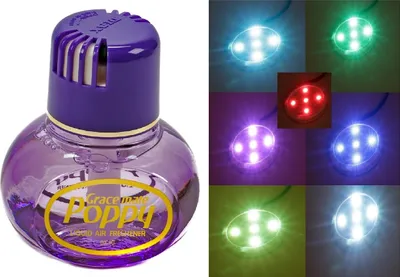 Produktbild von Original Poppy Lufterfrischer mit LED-Beleuchtung, 5 Volt USB-Stecker, 5 LEDs 7 Farben Farbwechsel, Duft Lavendel Inhalt 150 ml, für LKW, PKW, Boot, Wohnmobil