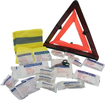 Produktbild von Verbandstasche Mini 3in1 + Warnweste + Warndreieck Verbandskasten Auto Motorrad