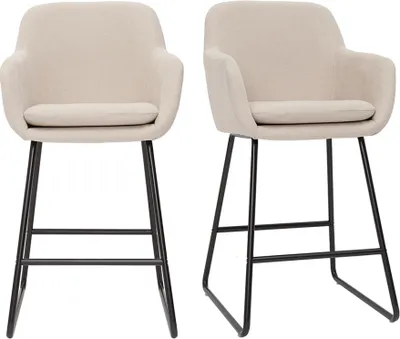 Produktbild von Miliboo - Barhocker beiger Stoff mit Samteffekt H65 cm 2er-Set AMIKA
