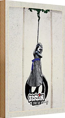Produktbild von Holzschild Reise 20x30cm Berlin Street Art schwarz weiß Kunst