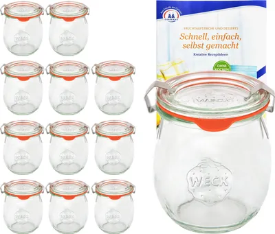 Produktbild von zestaw 12 słoików tulipanów Weck o pojemności 220 ml z 12 szklanymi pokrywkami, 12 pierścieniami konserwującymi i 24 zaciskami