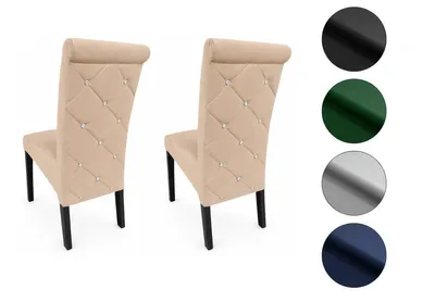 Produktbild von Ares Meble Esszimmerstühle 2er Set K6 - Esszimmerstuhl Holz - Küchenstühle, Esstisch Stühle, Essen Stuhl - Samt Beige - Schwarz