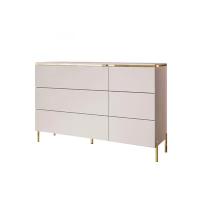 A dresser with six drawers on a white background.