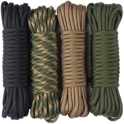 Zdjęcie produktu dla Zestaw lin survivalowych z nylonu typu paracord, 4 mm, zestaw 4 sztuk, 6 m, 4 kolory, wielofunkcyjne
