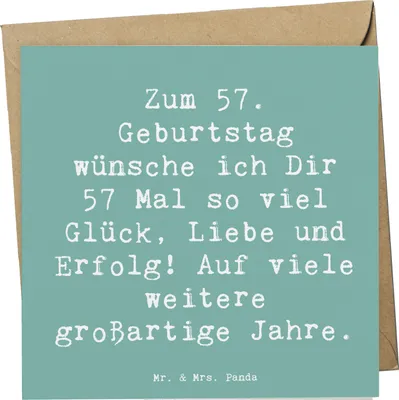Produktbild von Mr. & Mrs. Panda Grußkarte Spruch 57. Geburtstag Glück - Meeresbrise - Geschenk, anlasskarte, doppelkarte, 57 Jahre, Glückwünsche, Glückwunschkarte, Alter, großartige