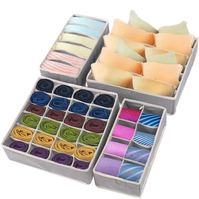 Produktbild von Drawer Organizer 4 Stück, Faltbarer Unterwäsche-Organizer Aus Vliesstoff, Für Socken Und Dessous Im Schubladensystem