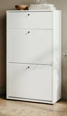 Produktbild von Schuhkipper "Binz" in Weiß, 2 Klappen und Schubkasten 58 x 111 cm