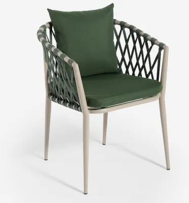 Produktbild von Verve gepolsterter Outdoor-Seilstuhl mit Armlehnen mit Kissen - Dunkel Grün