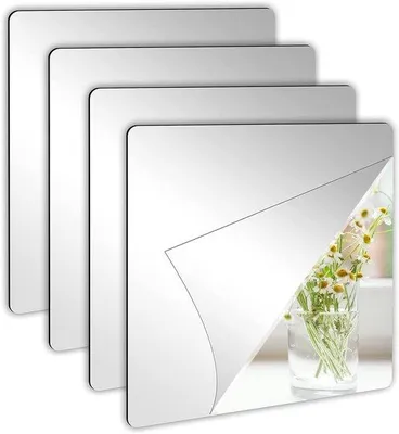 Produktbild von Acrylspiegel – Spiegelaufkleber für Wände – 4 Stück – 30x30 cm – Flexible Acryl-Spiegelplatten – Selbstklebend – Wandspiegel – Für Badezimmer, Wohnzimmer, Schlafzimmer, Wände und Schränke