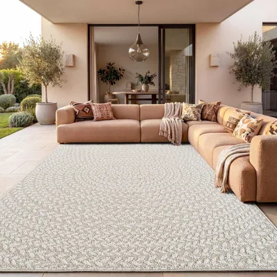 Produktbild von Paco Home Outdoor Teppich Wetterfest Balkon Wohnzimmer Boho Geometrisch Sisal Einfarbig 240x340 cm, KI-generiertes Bild