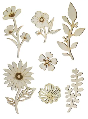 24 hölzerne Blumenausschnitte, 7 Motive, 3 mm Multiplex