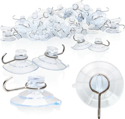 Produktbild von com-four® 40x Saugnapfhalter, Mehrzweck-Haken mit Metallhaken und Schlitz für die Lichterkette und andere Dekoration