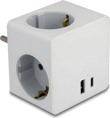 Obrázek produktu pro Delock Steckdosenwürfel 3-fach und USB PD 3.0 Ladegerät 20 W weiß (11501)