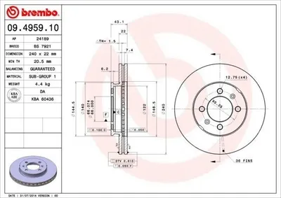 Produktbild von 2x BREMBO 09.4959.10 Bremsscheibe Vorderachse