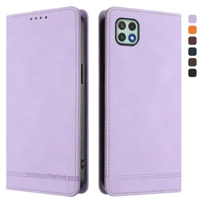 Image de Etui pour Samsung Galaxy A22 5G, étui rétro en cuirPolyuréthaneavec support et fentes pour cartes de crédit Violet