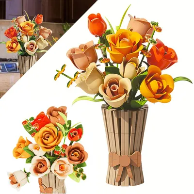 Image de Kit de construction floral pour adultes : kit de bouquet de 868 pièces, blocs de construction pour bouquet, collection botanique, blocs de construction végétaux, décoration d'intérieur