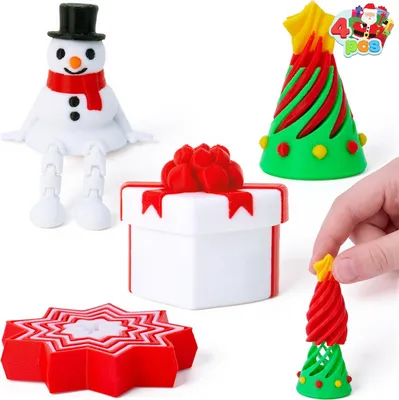 Productafbeelding van 3D-bedrukt fidgetspeelgoed - Set van 4 - Kerstset (4 stuks) - Mini anti-stress-speelgoed - Sneeuwpop
