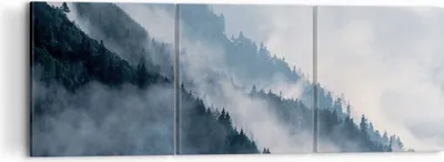 Produktbild von Bild auf Leinwand - Leinwandbild - 3 Teile - Berge Nebel Bäume - 120x40cm - Wand Bild - Wanddeko - Wandbilder - Leinwanddruck - Bilder - Wanddekoration - Leinwand bilder - Wandbild - CA120x40-4429