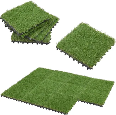 Immagine prodotto di Erba artificiale Wiesloch 11er Set 1m² piastrelle per pavimento piastrelle per patio piastrelle resistenti alle intemperie piastrelle a scatto tappetino d'erba per interni esterni verde