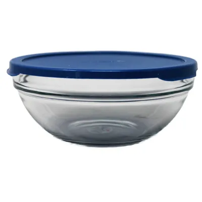 Produktbild von Pasabahce Chef Schüssel aus Glas rund mit blauem Deckel 20cm