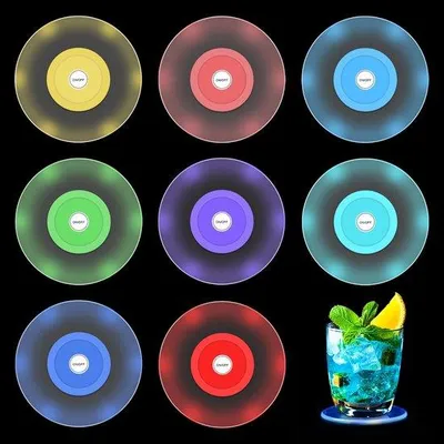 Produktbild von Farbige LED-Untersetzer 8er Pack, wasserdicht, 7 Lichtmodi