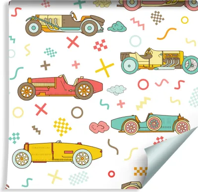 Immagine prodotto di 10m VLIES WALLPAPER rotolo camera bambini auto retrò auto da corsa auto sportive XXL